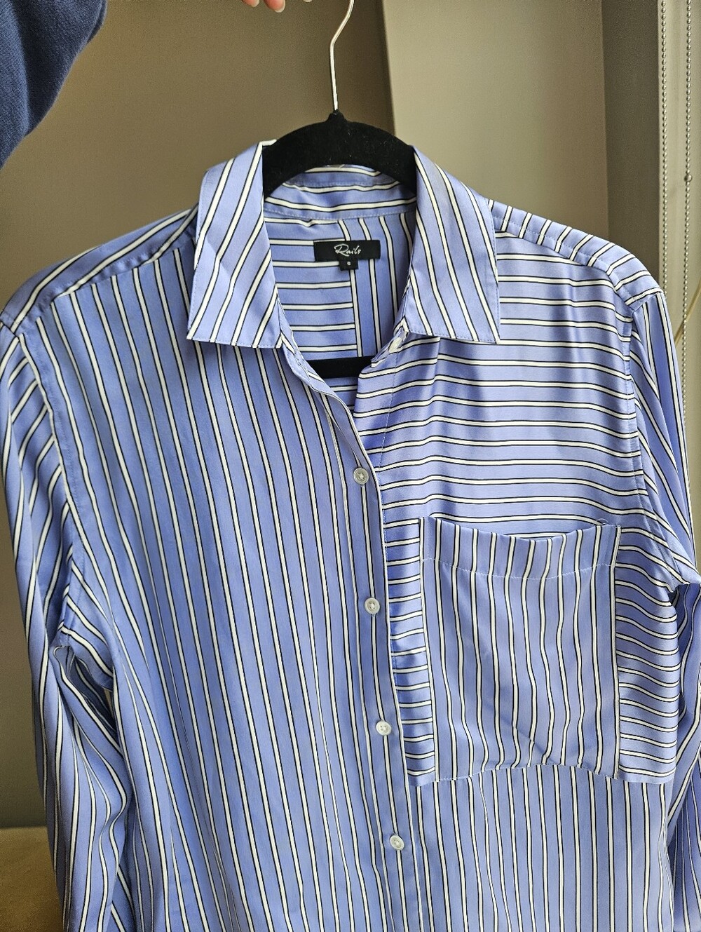 Rails 100% Silk Blue Striped Button-Up Spencer Shirt Moonlight Stripe - Size S - Picture 9 of 14